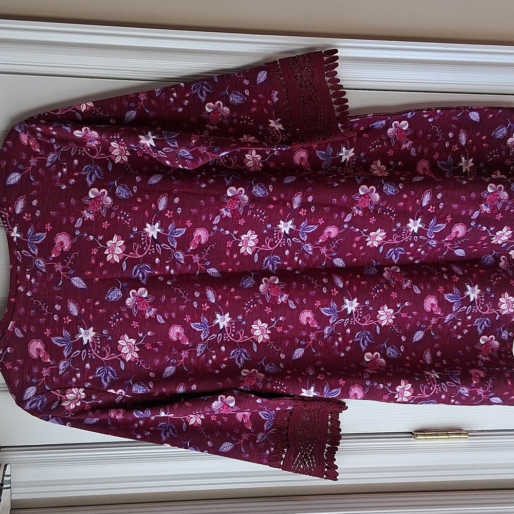 NWOT Woman Within Tunic Burgundy Floral Tunic Length Top - Picture 4 of 5